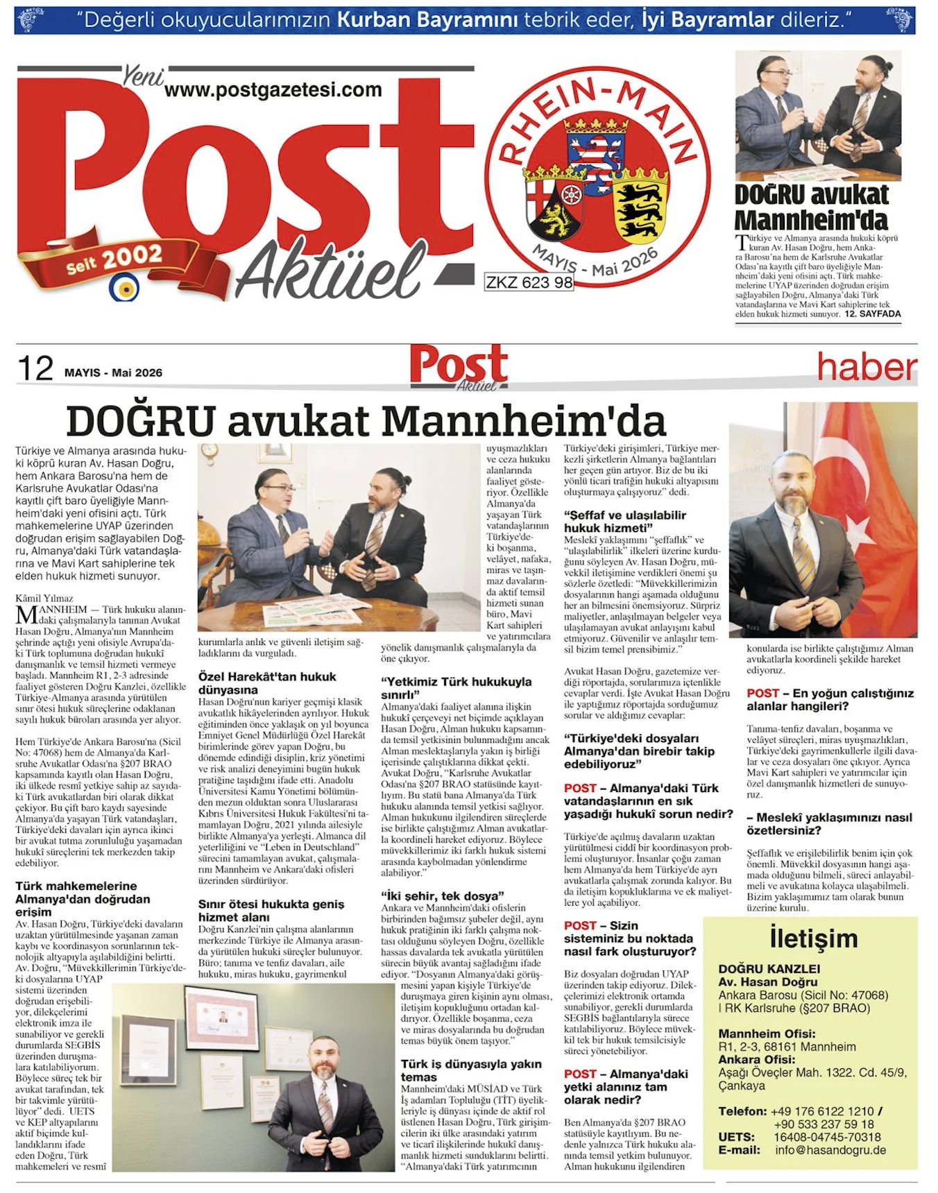 Zeitungsartikel — Avukat Hasan Doğru und die Eröffnung der Doğru Kanzlei